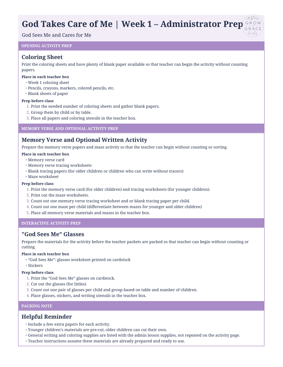 Administrator Prep page